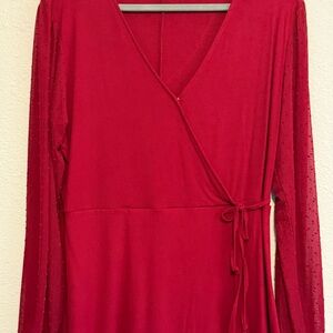Red Wrap Blouse with Long Sleeves